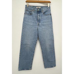 Levis Premium Womens Ribcage Straight Jeans Button Fly Sz 28 Ankle Light Wash
